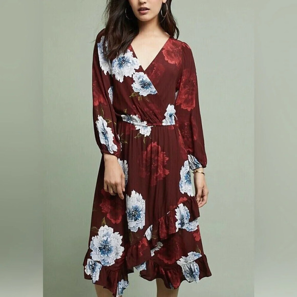Plenty By Tracy Reese Aleah Dark Floral Dress Anthropologie Burgundy Small - Picture 1 of 6